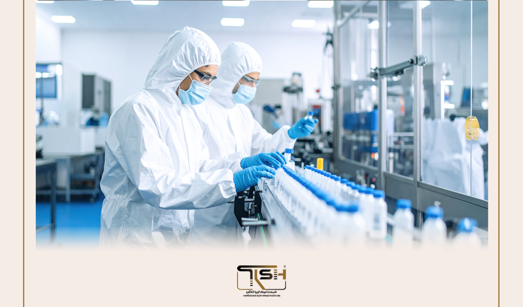 کارکنان در حال استفاده از تجهیزات حفاظتی و ابزار اندازه‌گیری – رعایت بهداشت و استاندارد